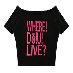 WONHEE Same Off-shoulder Letter Printed Top