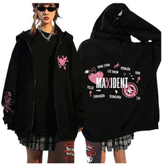Kpop Graphic Print Hooded Zipper Cardigan