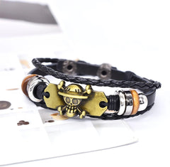 3Pcs Anime Leather Bracelets Skull Punk Alloy Cuff Wristband