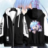 Unisex Anime Print Zip Up Hooded Jacket