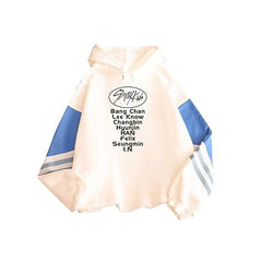 Stylish Kpop Letter Color Block Striped Hoodie