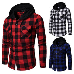 Trendy Men's Checkered Casual Thin Button Hoodie
