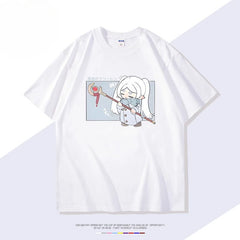 Trendy Anime Print Short-sleeved Cotton T-shirt