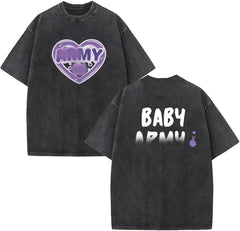 Vintage Kpop ARMY Black Washed Cotton T-Shirt