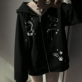 Y2K Zip Up Cute Cat Ears Graphic Hoodie