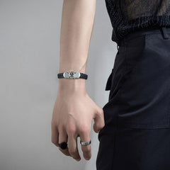 3Pcs Anime Leather Bracelets Skull Punk Alloy Cuff Wristband