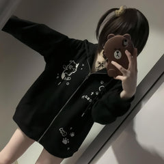 Y2K Zip Up Cute Cat Ears Graphic Hoodie