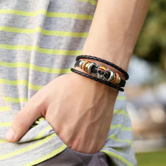 3Pcs Anime Leather Bracelets Skull Punk Alloy Cuff Wristband