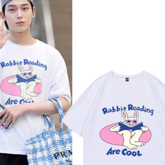 Cartoon Rabbit Printed Half-sleeved Cotton T-shirt