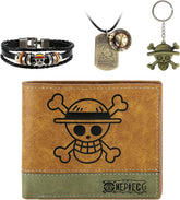 4 PCS Luffy Bifold Wallet Necklace Keychain Bracelet Set