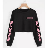 Kpop Letter Printed Cat Ears Crop Hoodie