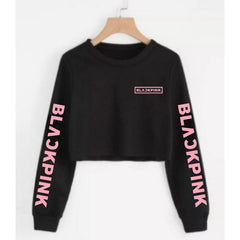 Kpop Letter Printed Cat Ears Crop Hoodie