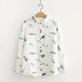 Artistic Cartoon Fish All Over Print Loose Shirt
