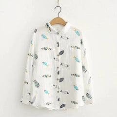 Artistic Cartoon Fish All Over Print Loose Shirt