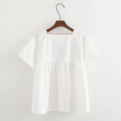 Women's Tree Embroidered Square Neck Doll Shirt