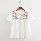 Women's Tree Embroidered Square Neck Doll Shirt