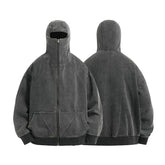 Men's Solid Color Black Zipper Ninja Mask Hoodie