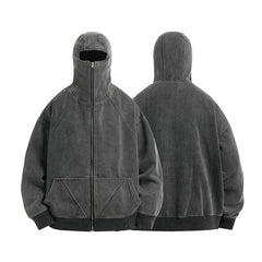 Men's Solid Color Black Zipper Ninja Mask Hoodie