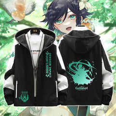 Unisex Game Venti Print Hooded Spring Jacket