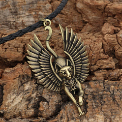 Ancient Egyptian Cat God Wings Pendant Necklace