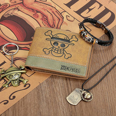 4 PCS Luffy Bifold Wallet Necklace Keychain Bracelet Set