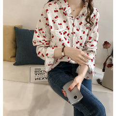Women's Cherry Print Long-sleeved Shirt