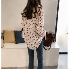 Women's Cherry Print Long-sleeved Shirt
