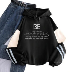 Stylish Kpop Letter Color Block Striped Hoodie