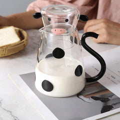 Cute Cow Glass Pitcher with Cup Set