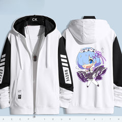 Unisex Anime Print Zip Up Hooded Jacket