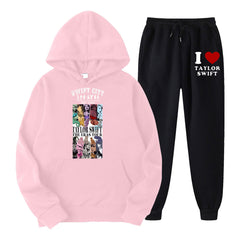 Unisex Swift City Graphic Printed Casual Hoodie Pants Set