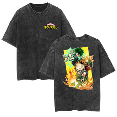 Casual Anime Print Washed T-shirt