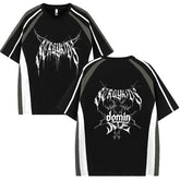 Unisex Kpop Logo Printed Stripe Loose T-shirt