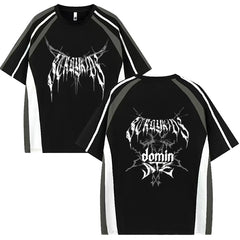 Unisex Kpop Logo Printed Stripe Loose T-shirt