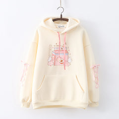 Rabbit Drink Print Thickened Pullover Hoodie