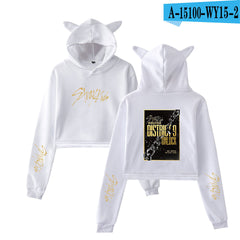Women's SKZ Cute Cat Ears Crop Hoodie