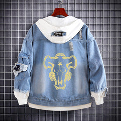 Casual Asta Anime Print Hooded Denim Jacket