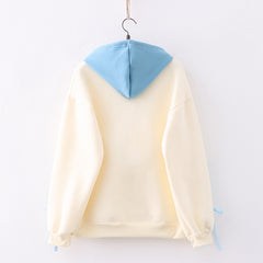 Japanese Style Cartoon Bear Print Lace Up Thickened Hoodie