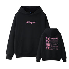 KPOP SynkParallelLine Letter Print Black Hoodie