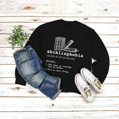 Abibliophobia Print Crew Neck Loose Sweatshirt