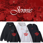 JENNIE Printed Round Neck Pullover Hoodie