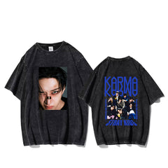 KPOP KARMA Character LOGO Printed Washed T-shirt
