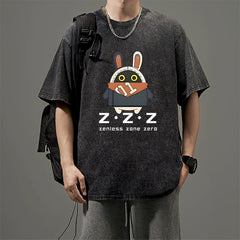 Vintage Game Pattern Washed Cotton T-shirt