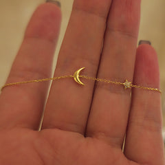 Silver Gold-plated Moon Star Bracelet