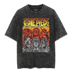 Vintage Luffy Anime Washed Short-sleeved T-shirt