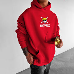 Men's Luffy Anime Print Pullover Hoodie