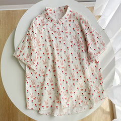Sweet Cartoon Bunny Print Lapel Short-sleeved Shirt