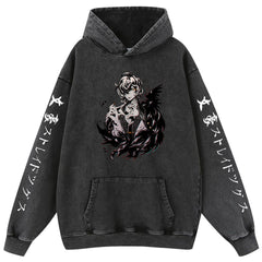 Retro Anime Pattern Washed Cotton Hoodie