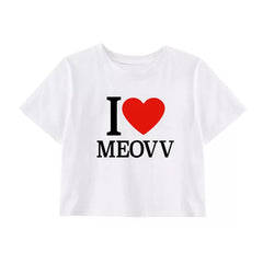 I LOVE MEOVV Round Neck Printed Cotton T-shirt