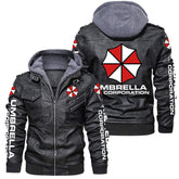 Men's Umbrella Corp Print PU Leather Jacket